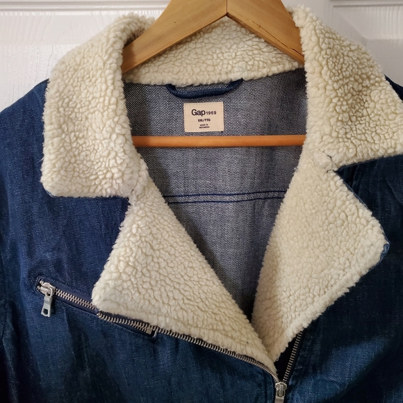 🩷2/$50❤️Gap Denim Sherpa Moto Jacket | Size XXL - Picture 5 of 5
